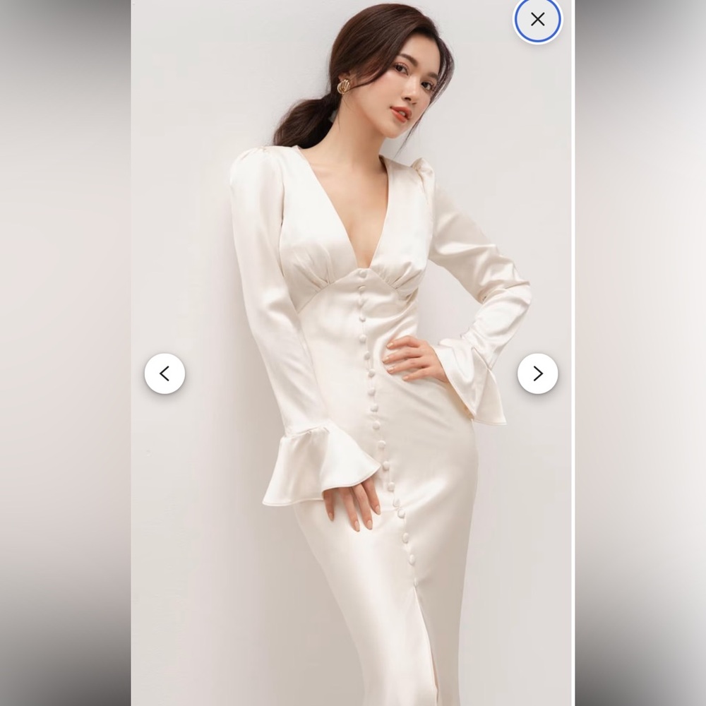Elegant White Button-Front Long Dress